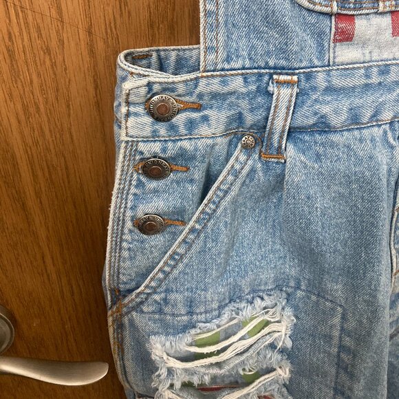 Vintage 90s Unionbay Denim Distressed Short Overalls with Leggings - M - Picture 3 of 9